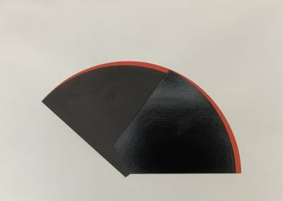 Abstract black and red semicircle on white background.