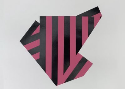 Abstract geometric pattern with black, pink stripes.