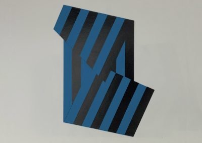 Abstract artwork with black and blue stripes
